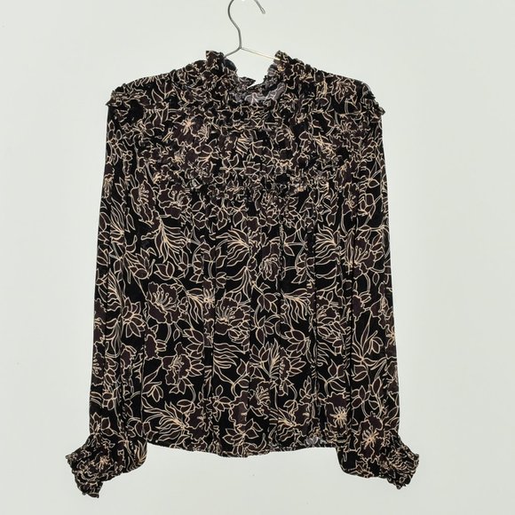 Nicholas Floral Neck Ruffle / Gathered Floral Long Sleeve Blouse - Picture 9 of 11